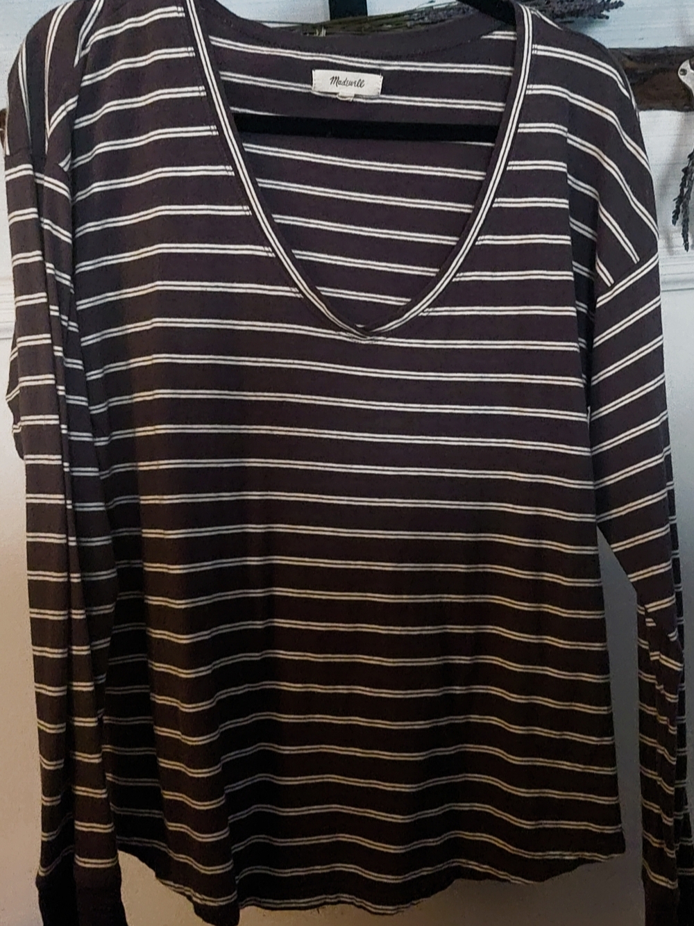 Madewell Gray and White Striped Tee